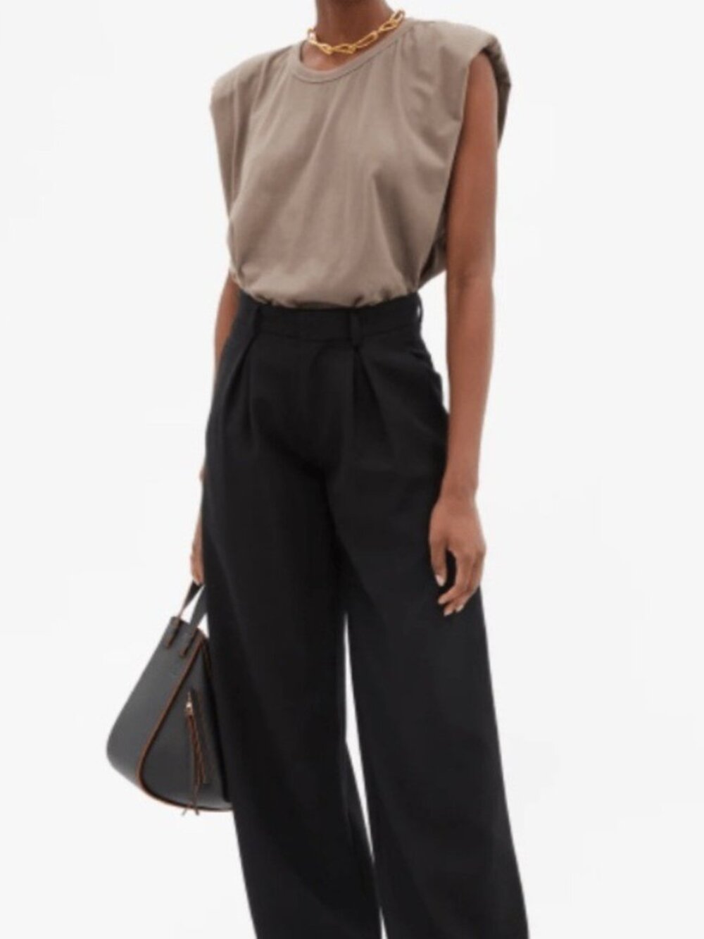 Frankie Shop Eva Shoulder Pad Top in Taupe Brown Size Small